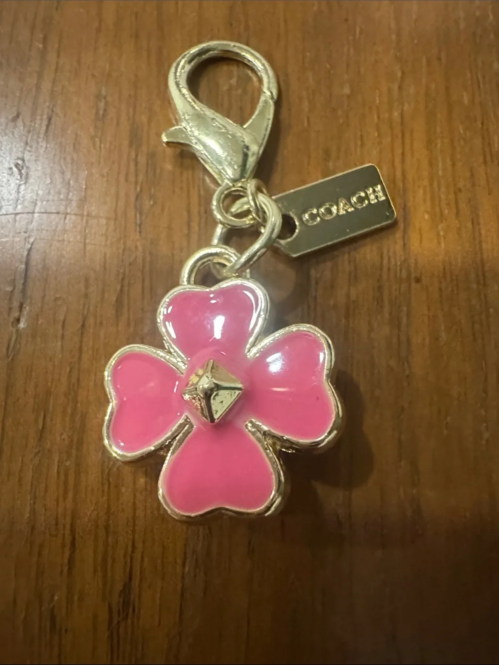 COACH Pink Enamel Flower Key Charm with Gold-Tone Hardware
